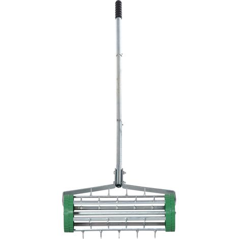 Aérateur de gazon à main – Scarificateur roulant à pointes, longueur de manche réglable – Idéal pour l’entretien du jardin – Vert + argent (1/5)