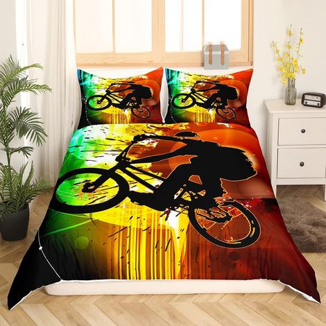 Moto Cross Housse de Couette Bike Graffiti Parure de Lit 220x240cm pour Enfants Garçons Sports Sets de Housse de Couette Motocross Rider avec 2 taies d'oreiller - 220x240cm (1/5)
