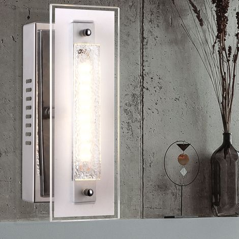 Lampada a parete Lampada a spot Lampada da camera da letto Luce in vetro LED commutabile, vetro cromato trasparente, 1x LED 4W 320Lm 3000K, LxLxH 23x8x11,5 cmcm