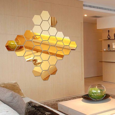 Miroir Acrylique Hexagonal - Décoration Murale en Relief - Pour Chambre Étudiante ou Salon - Lot de 12 Pièces (1/4)