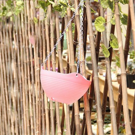 Pot de fleurs suspendu en plastique avec chaîne, fixation murale, trou de drainage, rose
