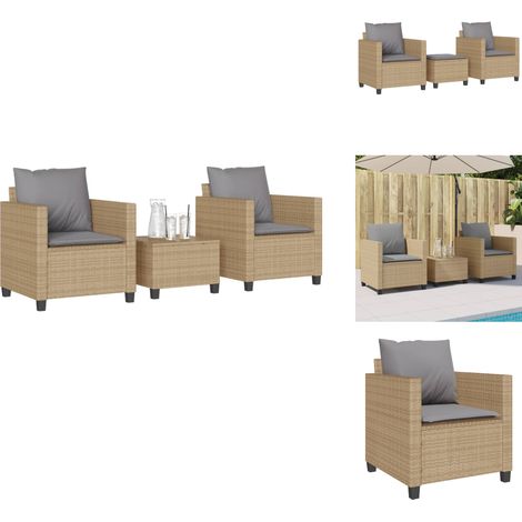 3-tlg. Bistro-Set mit Kissen Beige Poly Rattan - Gartentisch - Gartenstühle - Bistroset - Outdoormöbel - PE-Rattan (1/5)