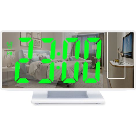 Réveil projecteur 180°, affiche heure température humidité, USB, snooze (1/4)