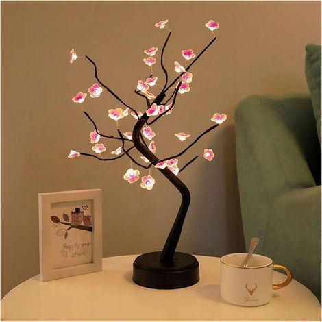 Guirlande de 36 LED en forme de fleurs de cerisier scintillantes, arbre lumineux alimenté par 3 piles AA et USB (Blanc Chaud). (1/5)