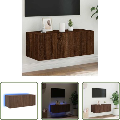LED-Leuchten - TV-Wandschrank mit LED-Leuchten Braun Eichen-Optik 80x35x31 cm (1/5)