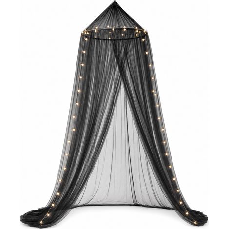 Moustiquaire Baldaquin sans Fixation pour Lit Noir avec Lumière (1/5)
