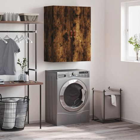 Armoire murale, Placard de Rangement Toilettes, Meuble Haut de Salle de Bain chêne fumé 69,5x34x90 cm LKOWF87610 (1/5)