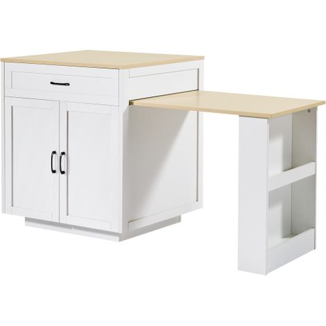 Table bar extensible 133-202cm avec rangements, 2 tiroirs, étagères (1/5)