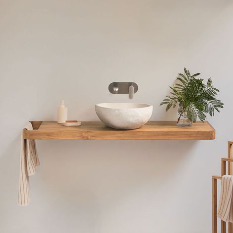 Ensemble meuble de salle de bain suspendu 130x45 cm en bois de teck Neill SKLUM (1/5)