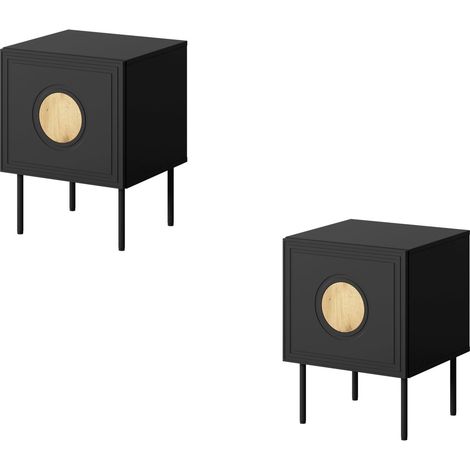 Table de chevet Set de 2 Noir mat 45x59x38 cm de haute qualité (1/4)