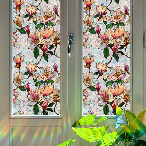 Lntyq Film Fenêtre Anti-Regard avec Effet Arc-en-Ciel, 43x100 cm, Anti-UV Statique Film Occultant Fenêtre, Vitrail Autocollant Fenetre Décoratif, Idéal pour Chambre ou Bureau(Magnolia) (1/5)