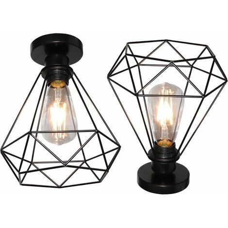 Plafonnier Cage - Lustre Industriel Forme Diamant en Fer - Suspension Rétro pour Salon Chambre Cuisine - 20 x 25 cm - E27 - 220-240 V - 1 Pièce
