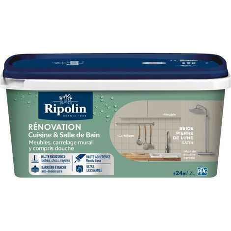 Peinture rénovation cuisine et salle de bain - Beige pierre - Satiné - Ripolin - 2L