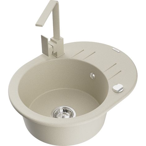 Mexen Kevin lavello in granito 1-vasca con scolapiatti e rubinetto da cucina Rita, beige - 6517-69-670300-69 (1/5)