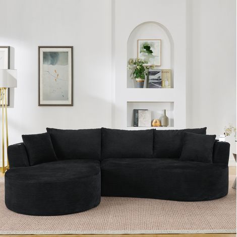 Sofá de 3 plazas negro en espuma con diseño curvo, portavasos y cojines (1/5)