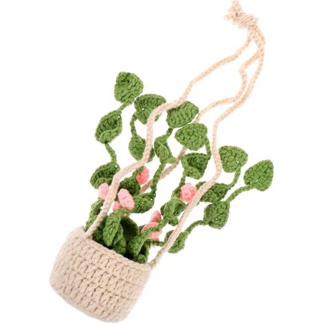 Ornement suspendu pour voiture en pot tressé au crochet, plante, décoration de rétroviseur (1/5)