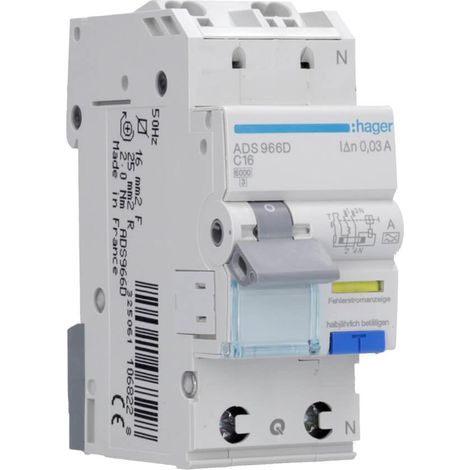 Interrupteur FI/LS 16A 1P et NC, 0,03 m (1/4)