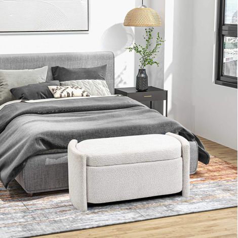 Panca contenitore 105x44x45.5 cm, seduta imbottita, coperchio con cerniera, poliestere bianco crema (1/5)