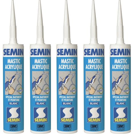 Semin – Lot de 5 mastics acryliques blancs 310 ml – Pour fissures et liaisons maçonnerie – Intérieur/extérieur – Excellente adhérence sur béton, bois, PVC (1/5)