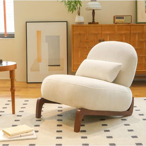 Sedia d'accento senza braccioli, rivestimento in velluto, gambe in legno massello, bianco (1/5)