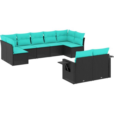 Maison Exclusive - 9-teiliges Gartensofa-Set mit Kissen, schwarze (1/5)