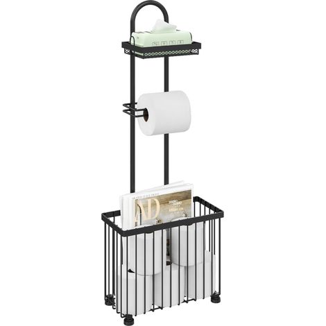 Porte-papier toilette avec étagère, support pour magazines de salle de bain, avec support de tablette, pour 6 rouleaux de papier toilette, convient pour salle de bain et toilettes d'invités (1/5)