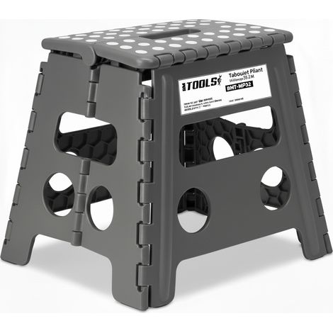 Tabouret Pliant Gris 32cm, Marchepied Pied Pliable BM TOOLS BMT-MP32-GRIS - 150kg Capacité, Léger et Compact pour Adulte/Enfant
