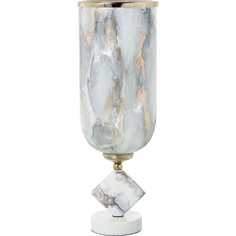 Vase de Table en Verre avec Tranchant en Aluminium marbré et doré, 15 x 15 x 47 cm (1/4)