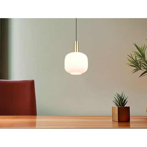 Kleine Retro LED Pendelleuchte 1-flammig mit Glasschirm in Weiß, Ø 20cm (1/5)