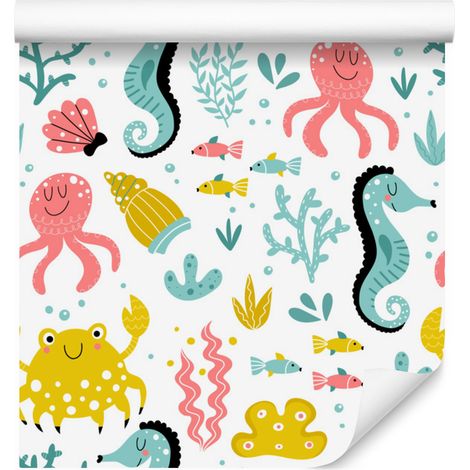 Carta da parati con animali marini in stile scandinavo per soggiorno e camera da letto, 50x1000 (1/5)