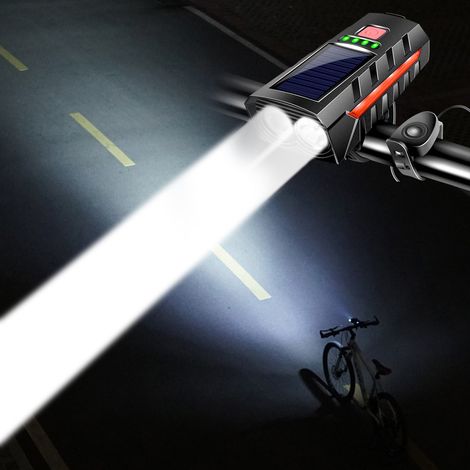 Luci notturne per bicicletta, luci per bicicletta, fari e clacson per bicicletta, torce elettriche ad alta potenza a energia solare, attrezzatura per l'illuminazione notturna per la guida (1/4)