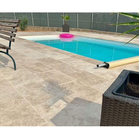Carrelage travertin 1er choix mix beige 40,6x61cm – Surface texturée pour adhérence – Résistant aux intempéries – 1 m²