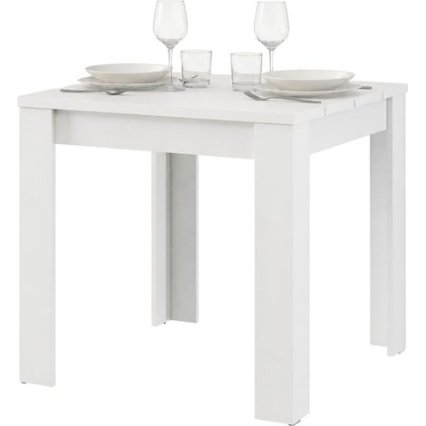 Tavolo Fisso Trosa, 4 Posti, Ripiano Effetto Dogato, Forma Quadrato, 80x80x76h cm Bianco Opaco