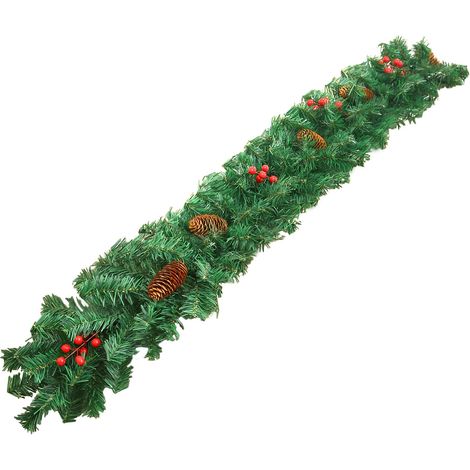Guirlande de Noël - Décoration de Mariage de 2,7 mètres pour Un Style Hivernal, Aspect Festif avec des Baies Rouges, Couronne Artificielle pour Manteau, Jardin, Patio, Portail, feuillages de cône (1/5)