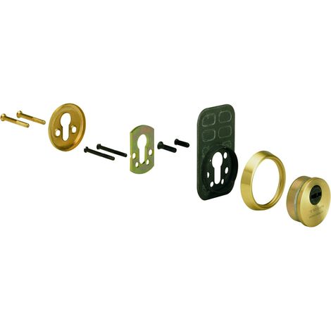 Serrure de sécurité monopoint, finition laitonnée, entrée 50 mm, sans cylindre, rosace (1/3)