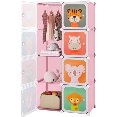 COSTWAY Portable Kids Wardrobe 8-Cube Baby Closet Dresser-Pink