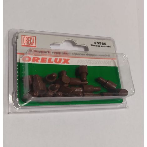 20 PEZZI - SUPPORTO REGGIPIANO IN PLASTICA MARRONE CON PERNO DOPPIO AD INCASSARE Ø5-8MM