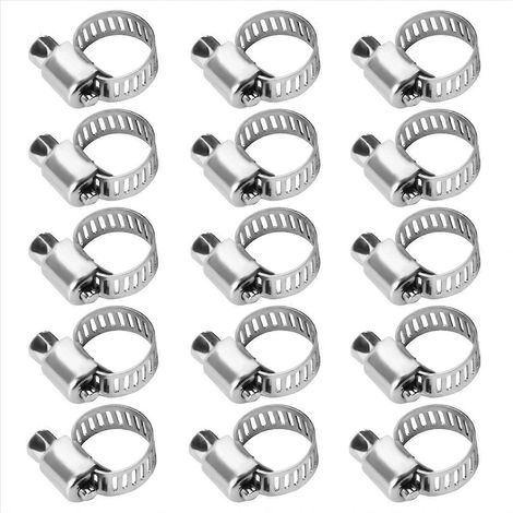 15 colliers de serrage en acier inoxydable pour tuyaux de 8 à 12 mm (1/5)