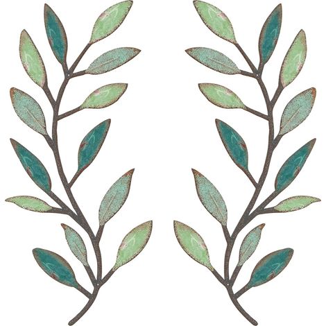 Juego de 2 hojas de vid de metal con forma de rama de olivo para decoración de pared, ideal para sala de estar, pasillo y exterior (colores brillantes).