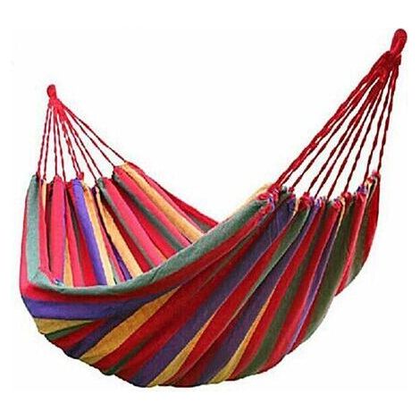 BUNTHAUS Hamac en Toile de Parachute Portable Coton Hamac de Jardin Respirant Portable de Voyage Camping pour Double Charge Maximale 300 kg Multicolore (2 Personnes, Rouge) (1/5)
