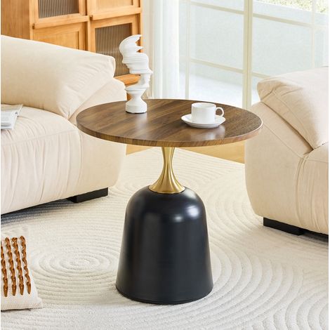 Tavolino rotondo 60 x 60 x 58 cm in melamina colore noce e nero HAVRYA (1/5)