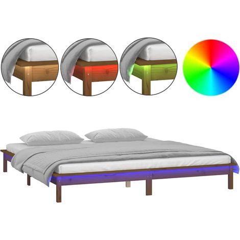 Maison Exclusive - Cadre de lit à LED sans matelas 200x200 cm bois massif (1/5)