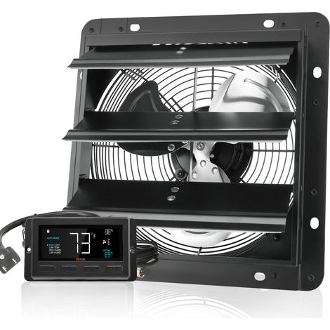 Mophorn 254 mm Abluftventilator mit Jalousie, EC-Motor 843 CFM, Wandmontage mit variabler Geschwindigkeit mit Temperatur- und Feuchtigkeitsregler, Belüftung für Gewächshäuser, Garagen, Schuppen