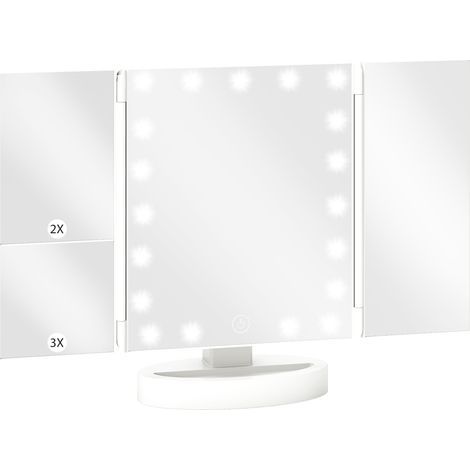 Makeup-Spiegel mit Beleuchtung, 1x/2x/3x Vergrößerung, frei drehbar um 180°, 21 LEDs, Touch-Schalter, weiß (1/5)