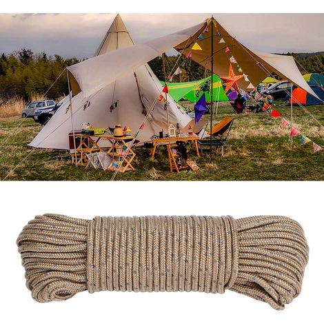 Corde de tente haute densité de 20 m pour le camping en extérieur, corde de camping haute résistance de 3,5 mm, corde réfléchissante kaki, corde de fixation et de réglage pour bâche (1/5)