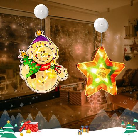 2 Pièces Lumières De Décoration De Noël,Lumières De Démarrage De Noël à Suspendre Avec Ventouse,Lumières De Ventouse De Fenêtre De Noël,Suspension Noel,Alimenté Par Pile,Deco De Noel Interieur (1/5)