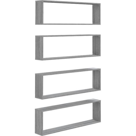 Mensole Cubo Muro  Scaffale da parete  Ripiano a Parete 4 pz Grigio Sonoma 100x15x30 Legno Multistrato (1/5)