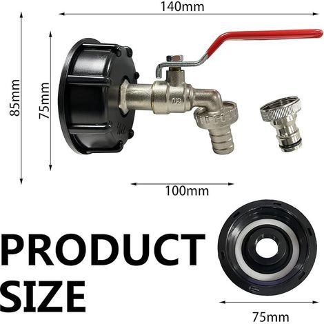 1000-Liter-Tankhahn, IBC-Hahn, Regenwassernutzungshahn, Tankadapter, Tankablaufadapter, Messinghahn aus PP, 60 mm Grobgewinde (rot 1/2") (1/5)