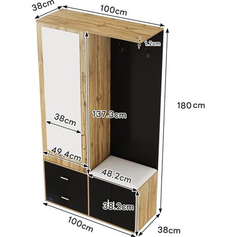 Meuble à chaussures, extensible, 100 x 38 x 180 cm, panneaux de particules et bois, noir (1/5)
