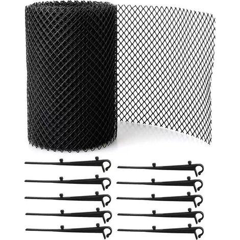 Protège-gouttière - 2 pièces - Attrape-feuilles - Protection de gouttière - Protection de toit - PP - noir - Total 6 m - avec 20 crochets - Contre les feuilles dans la gouttière (1/5)
